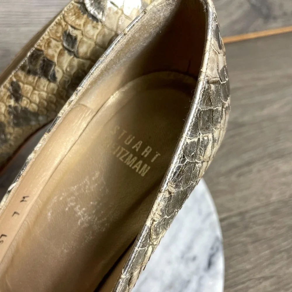 Stuart Weitzman Heels Womens 7 M Beige Snakeskin Stilettos Pointed Toe Leather - Picture 9 of 10